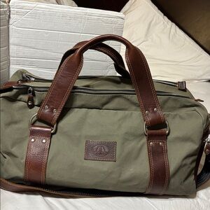 Bush leather coated canvas leather trim duffle bag with handle/shoulder